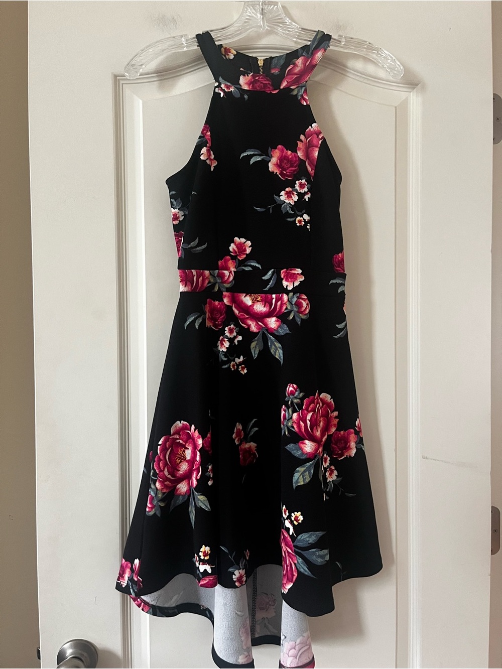 Crave Fame Black Floral Halter Fit-and-Flare Dress Hi-Low Juniors Size Small - Picture 2 of 8